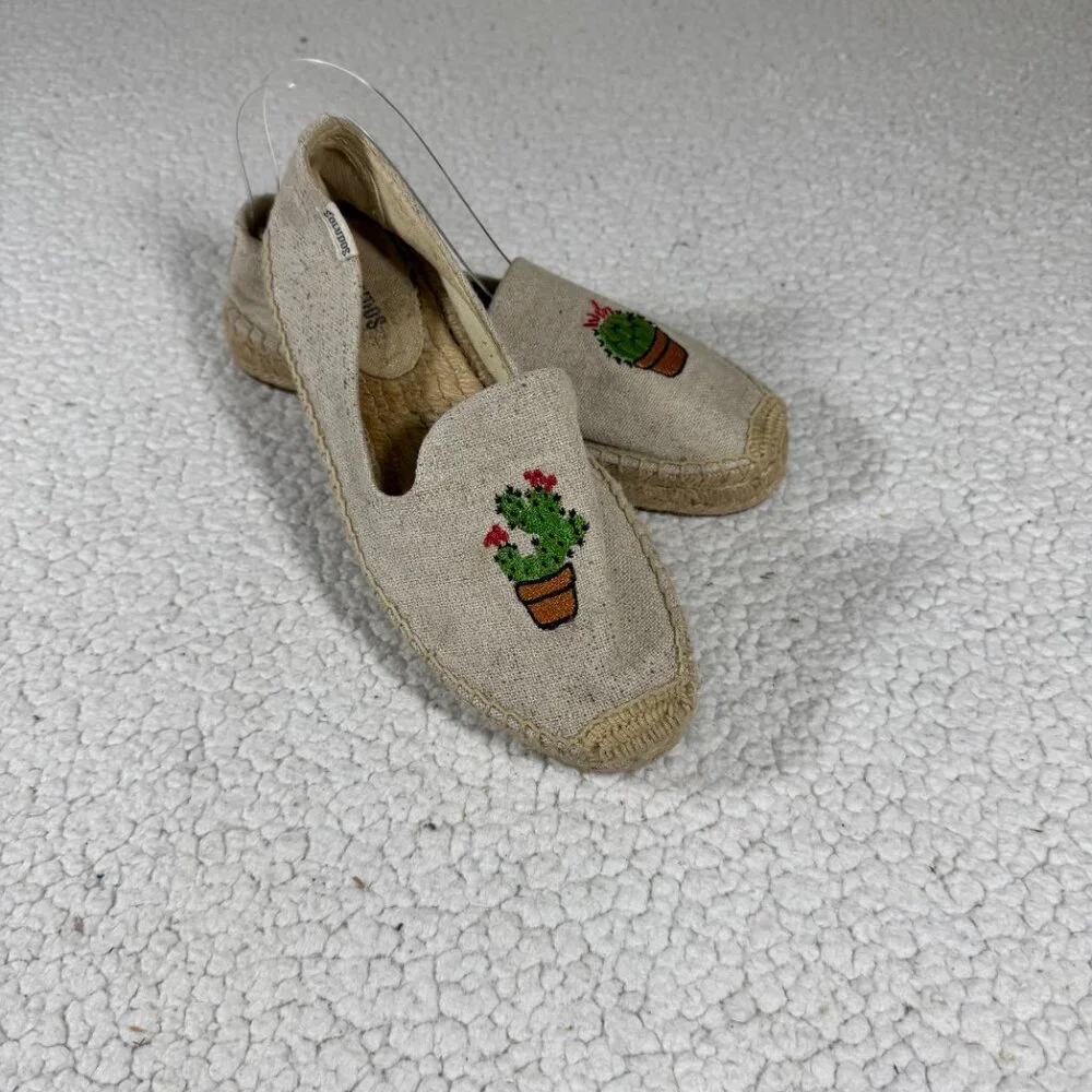 Anthropologie Soludos Womens Beige Pull On Embroidered Cactus Espadrilles Flat 8